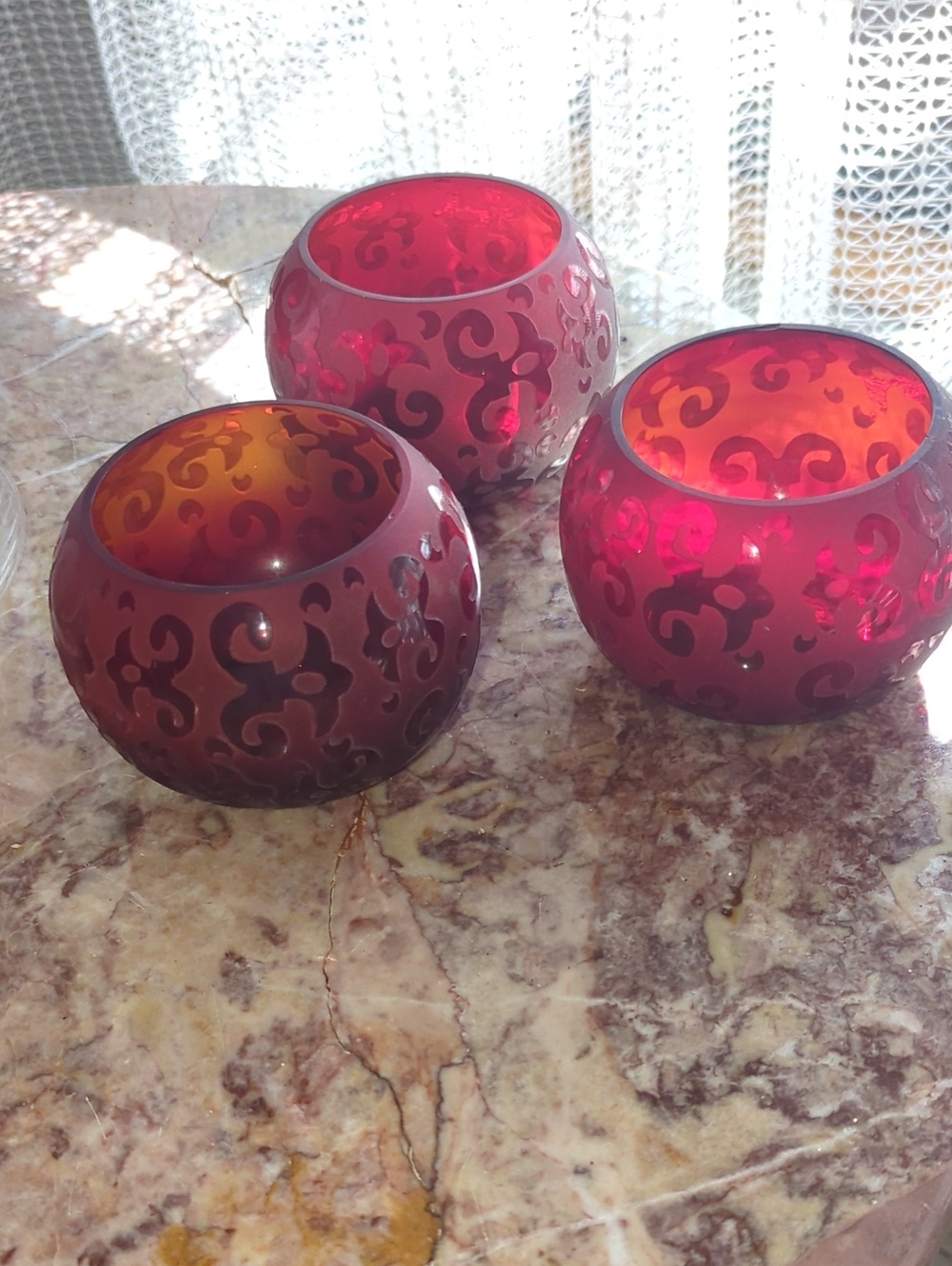 Red Decorative Glass Tea Light Holders - Set of 3